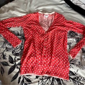 Red Polka Dot Button-Up Cardigan Top